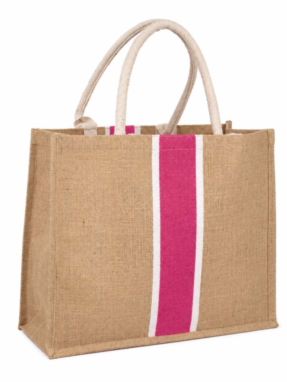 Canvas Tote Bag with Pink Center Stripe